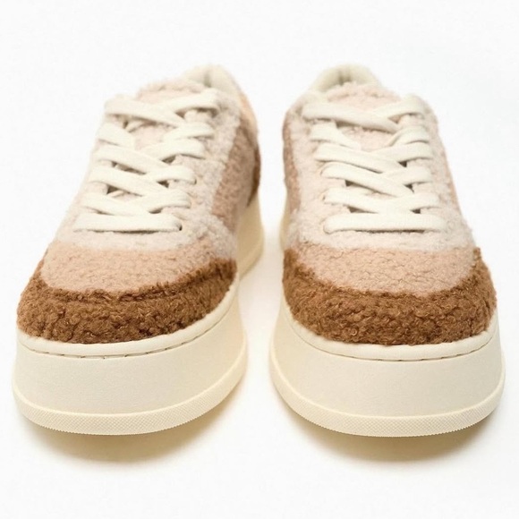 Zara Shearling Trainers Teddy Sneakers in Mixed Brown Size 37 - Picture 3 of 12